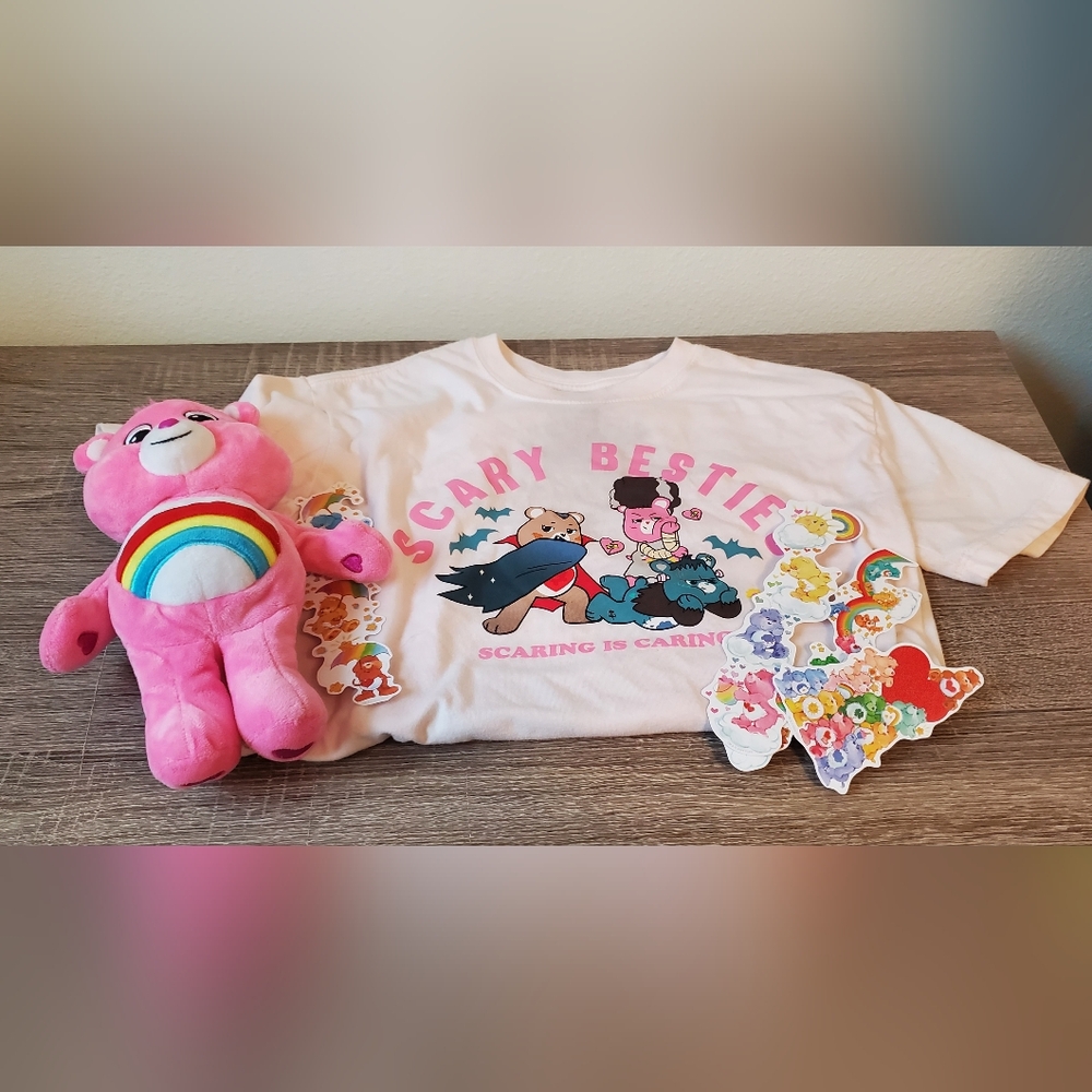 Care Bears Monsters Collaboration T-Shirt With Stickers And Care Bear Plush